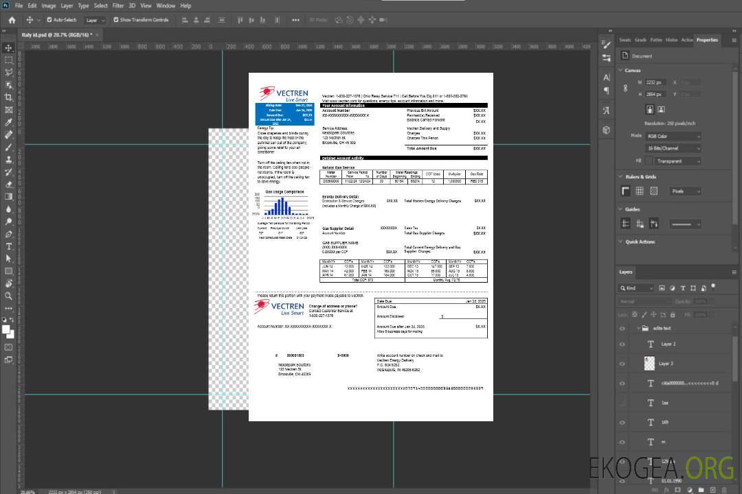 Modèle de facture de services publics d'entreprise USA Ohio Vectren Energy aux formats Word et PDF template Modèle de facture de services publics d'entreprise USA Ohio Vectren Energy aux formats Word et PDF template